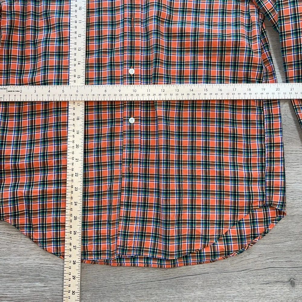 Ralph Lauren Boys XL 18-20 Plaid Button Down Shirt Orange Green Long Sleeve